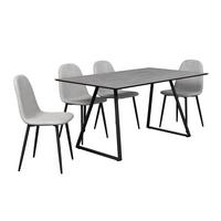 Tischgruppe Vols Giga 7-teilig Dekor grau/Webstoff grau - Schwarz/Grau, MODERN, Holzwerkstoff/Textil (160/75/90cm)