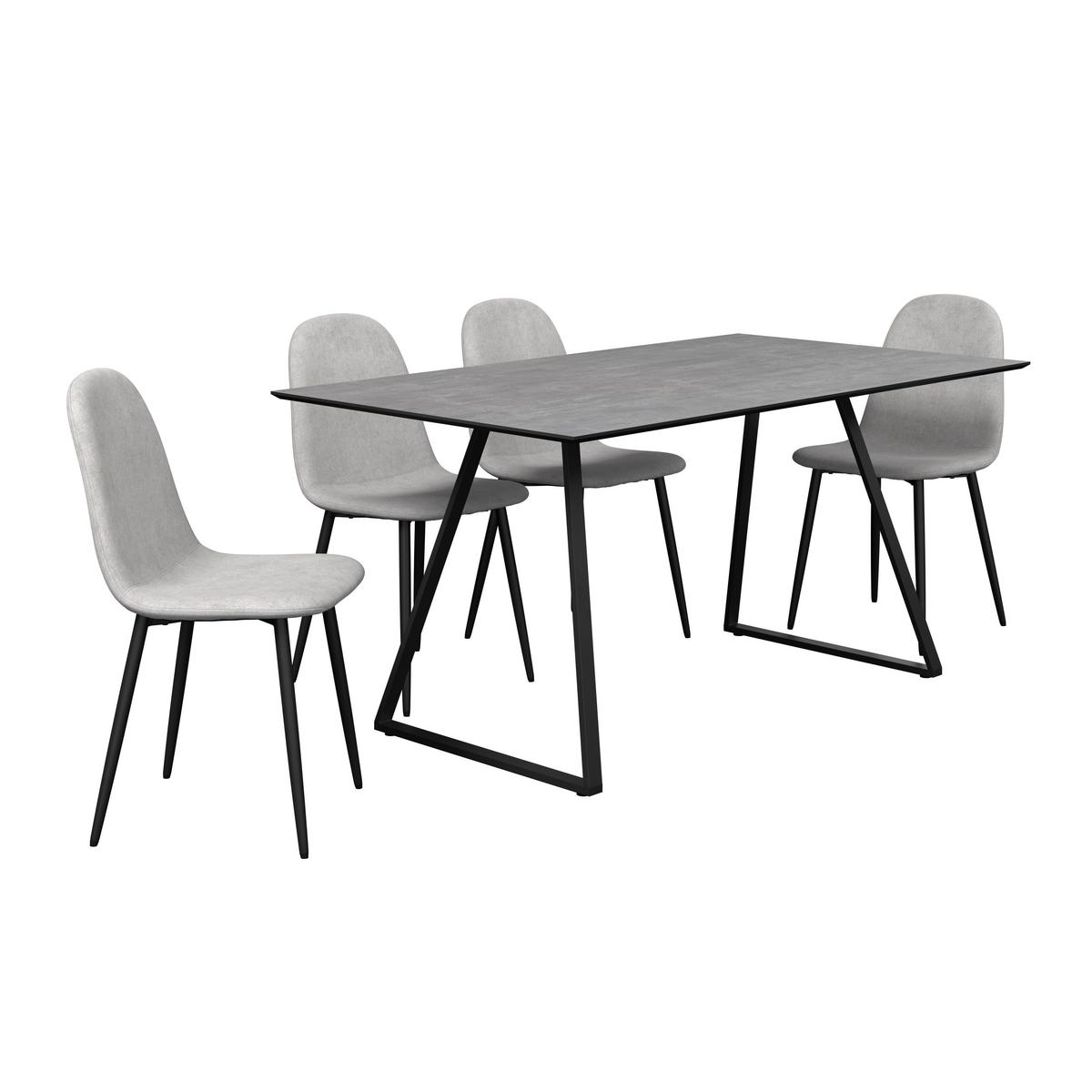 Tischgruppe Vols Giga 7-teilig Dekor grau/Webstoff grau - Schwarz/Grau, MODERN, Holzwerkstoff/Textil (160/75/90cm)