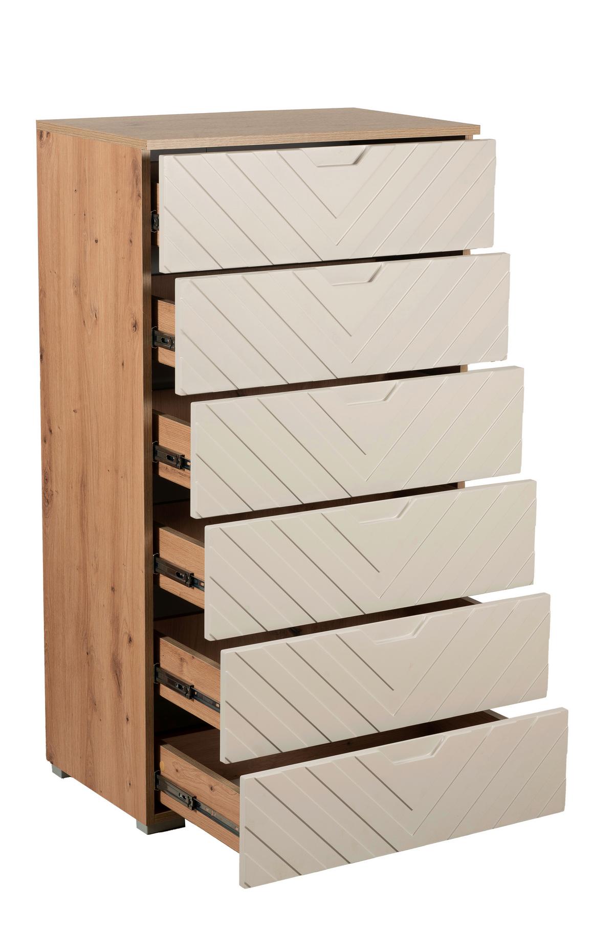 Komoda Sun, farba kašmírová, š: 65 cm - kašmírová/dub artisan, Modern, kompozitné drevo (65/117.6/40cm)