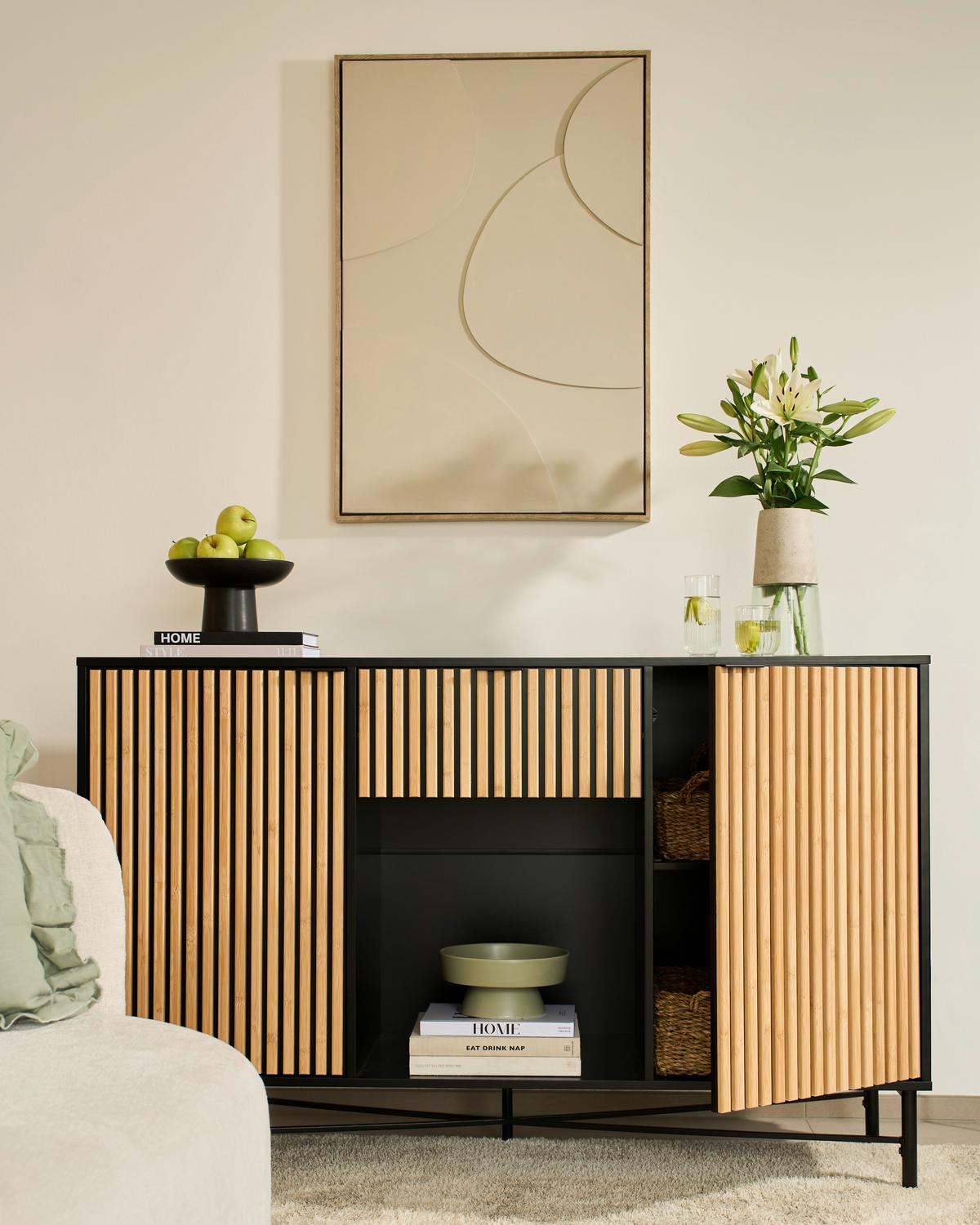 Komoda MADRID - černá/barvy dubu, Moderní, kov/dřevo (143/90/40cm) - Mömax