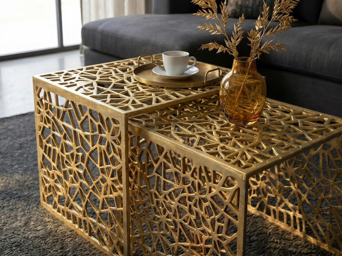 SATZTISCH Goldfarben 2-teilig - Goldfarben, Design, Metall (50/40/40/35/40/35cm) - MID.YOU