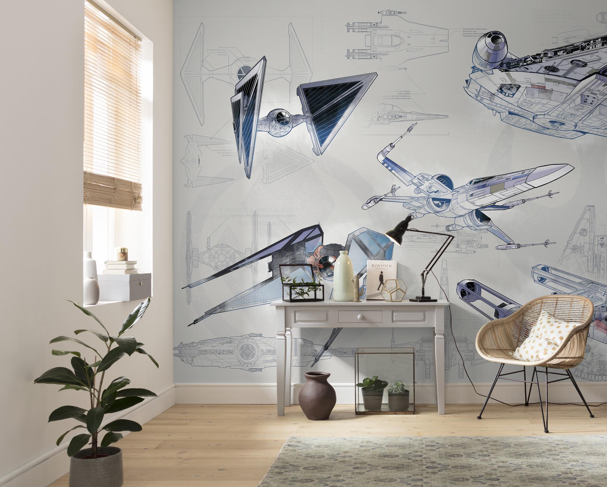 Fototapete Star Wars Blueprint Light - Blau/Grau, Trend, Textil (400/280cm)