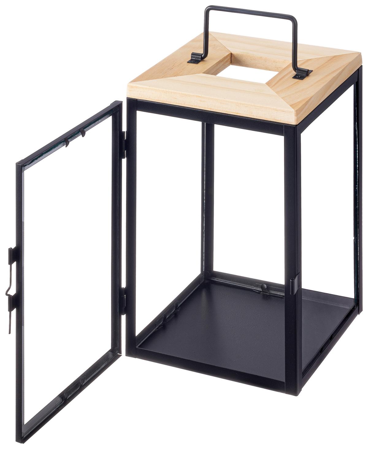 LATERNE Denis H. 26 cm - Schwarz/Naturfarben, KONVENTIONELL, Glas/Holz (16/17/26cm) - Luca Bessoni