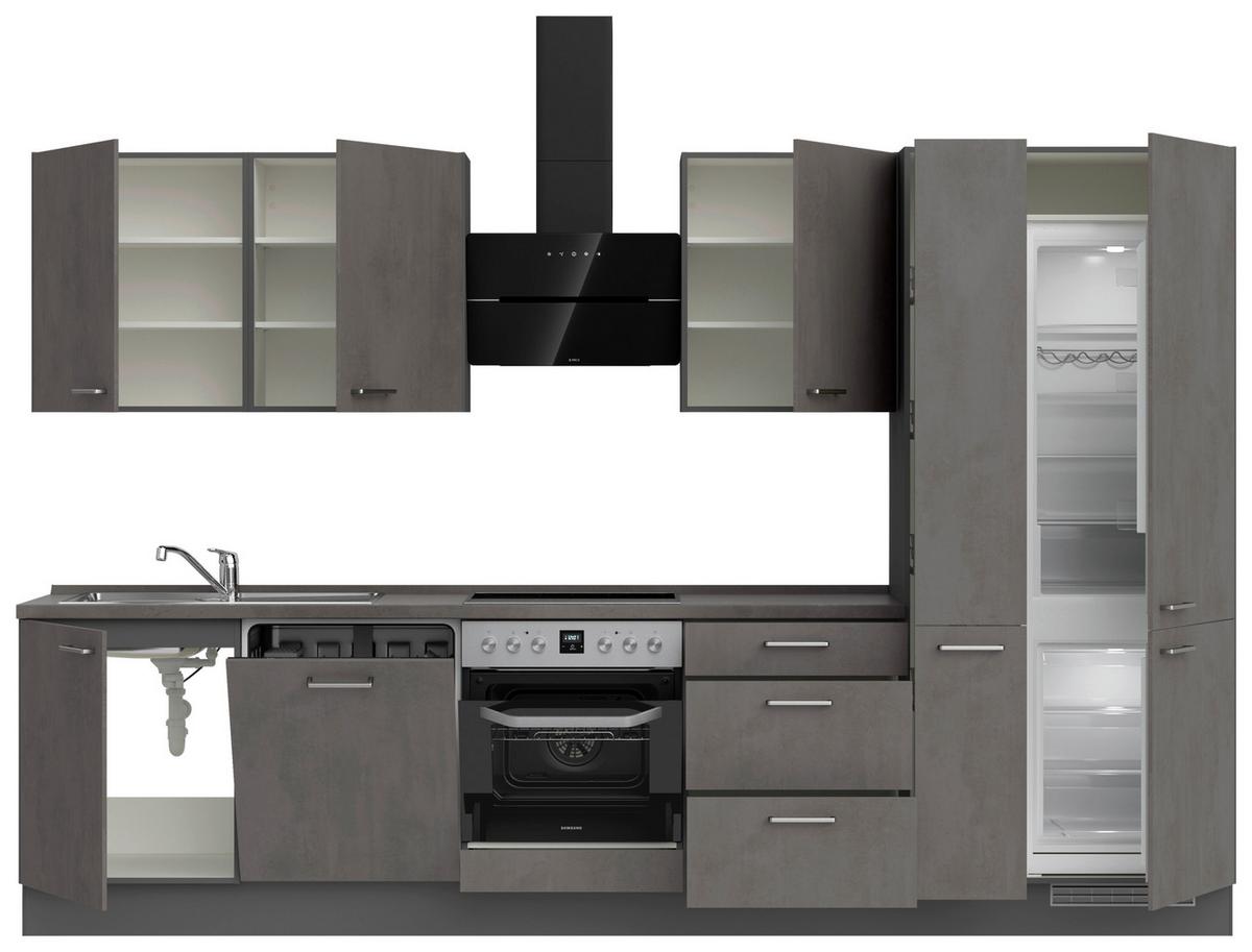 Kuchynská linka 330 cm, bridl.šedý betón/bridl.šedá - farba ušľachtilej ocele/bridlicová, Modern, kov/kompozitné drevo (330cm) - Nobilia