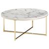 Couchtisch Rund In Marmoroptik Mit Stahlgestell Weiß/gold - Goldfarben/Weiß, KONVENTIONELL, Holzwerkstoff/Metall (80/80/36cm) - MID.YOU