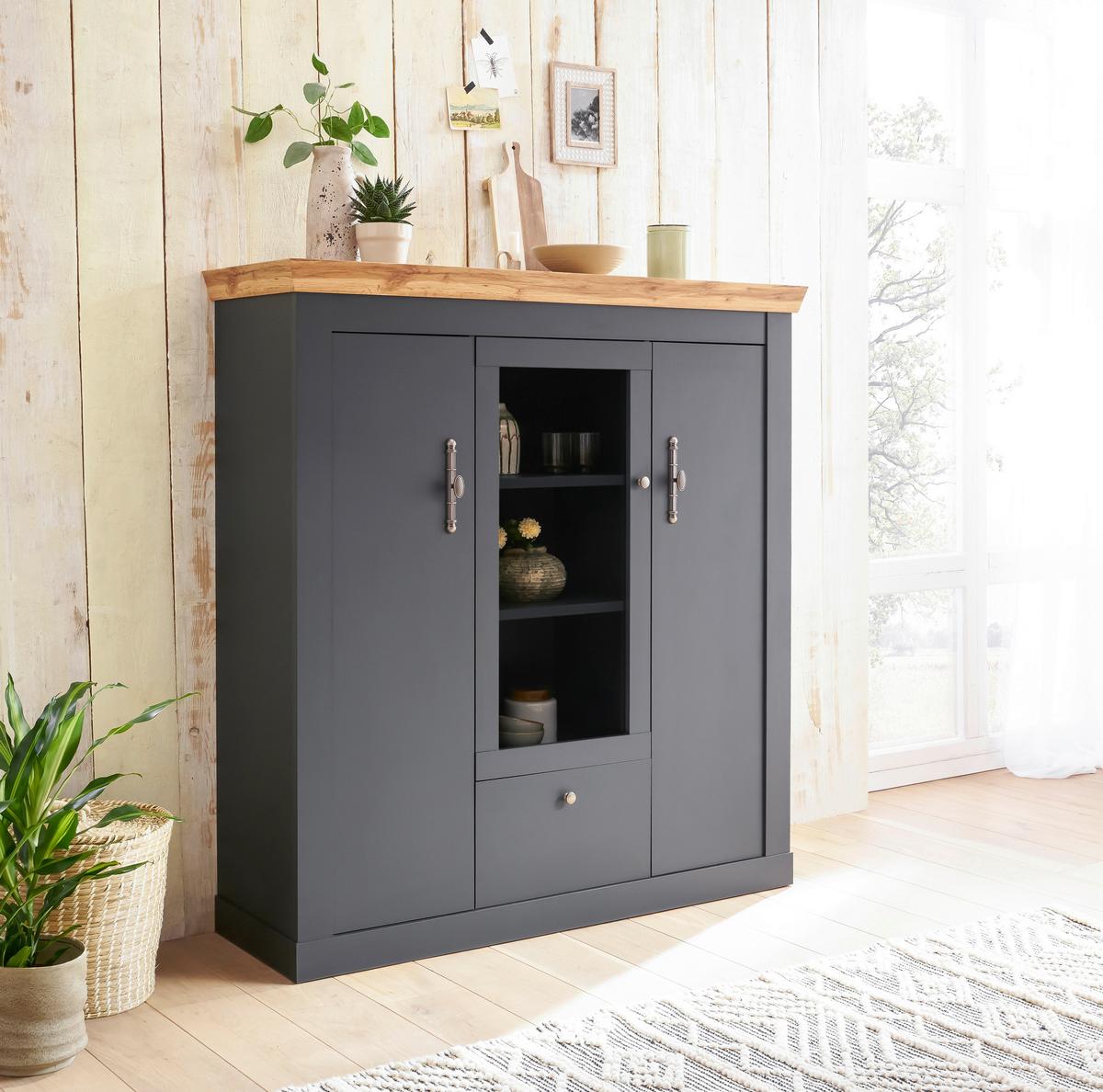 Highboard Catania Anthrazit/Eiche Dekor B: 141cm - Anthrazit/Eiche Wotan, Design, Holzwerkstoff (141/146/45cm) - MID.YOU