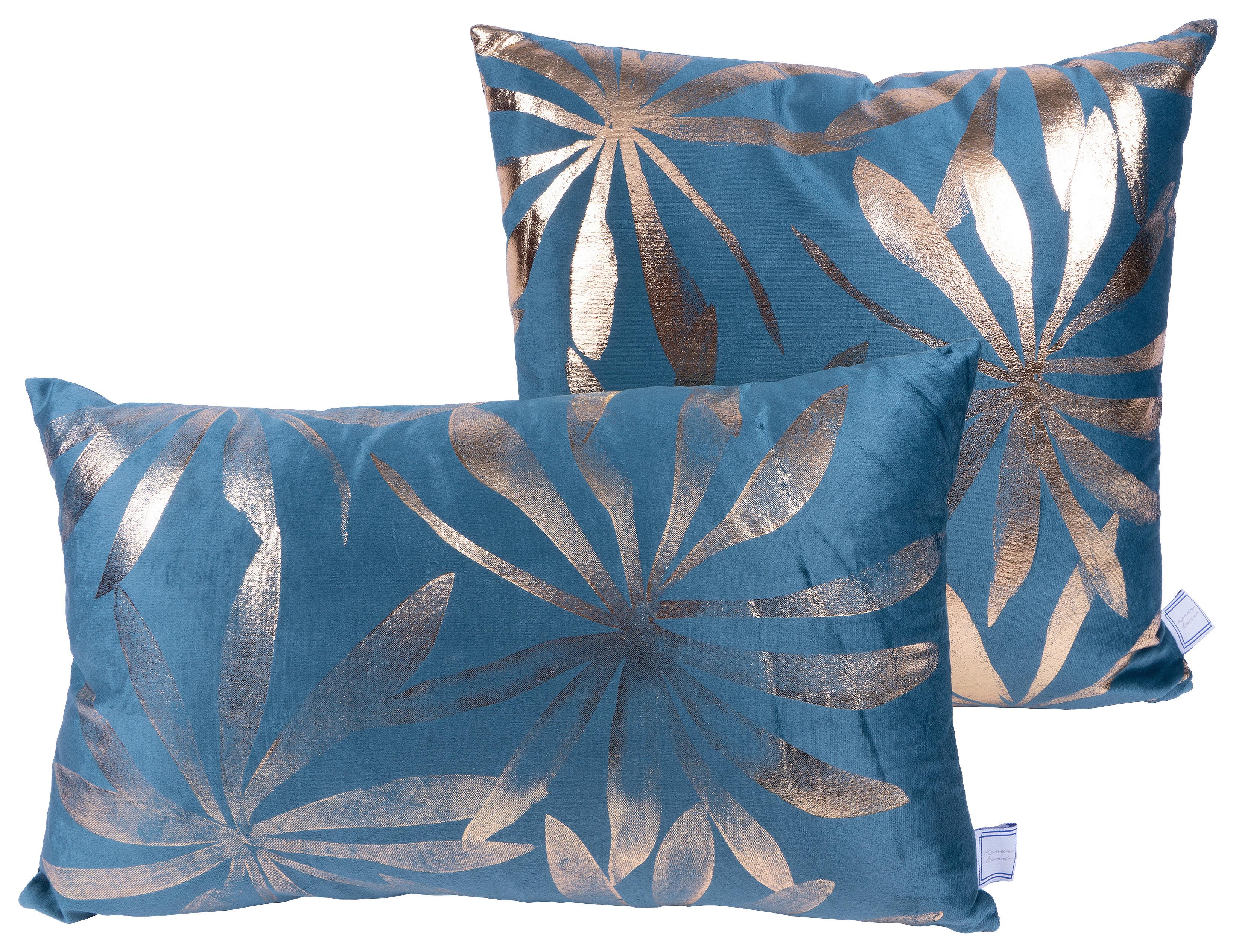 SADA DEKORAČNÝCH VANKÚŠOV PRISMA 425 2ER-SET - zlatá/petrolejová, Konventionell, textil (30x45/50x45cm)