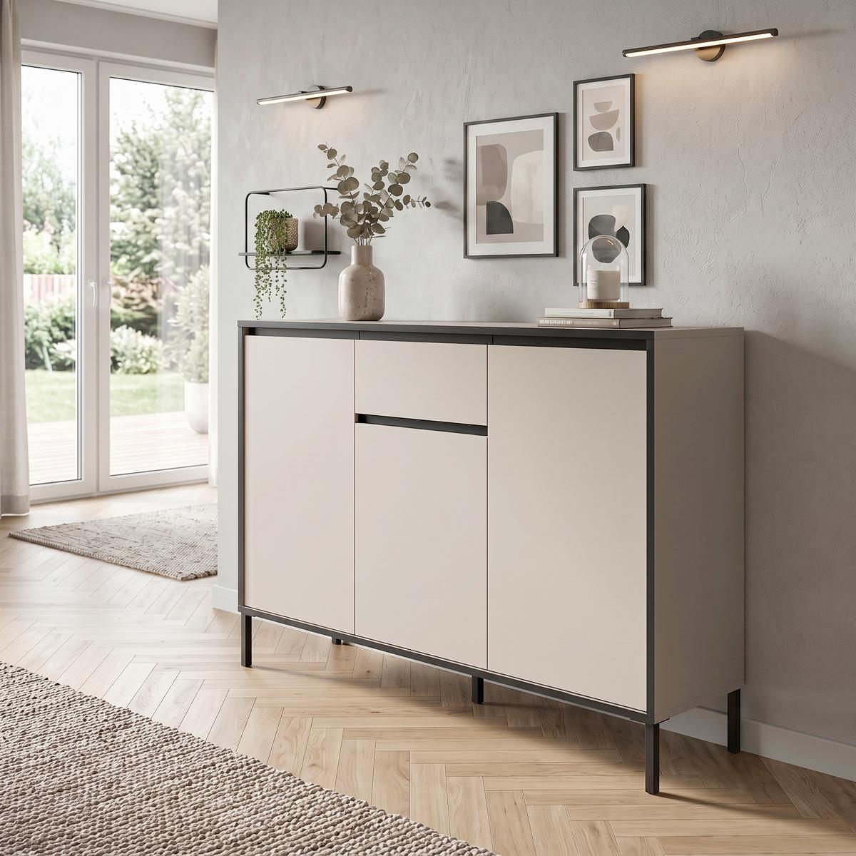 KOMODA TRON - černá/kašmírová, Design, kov/kompozitní dřevo (136/101/38cm) - Livetastic