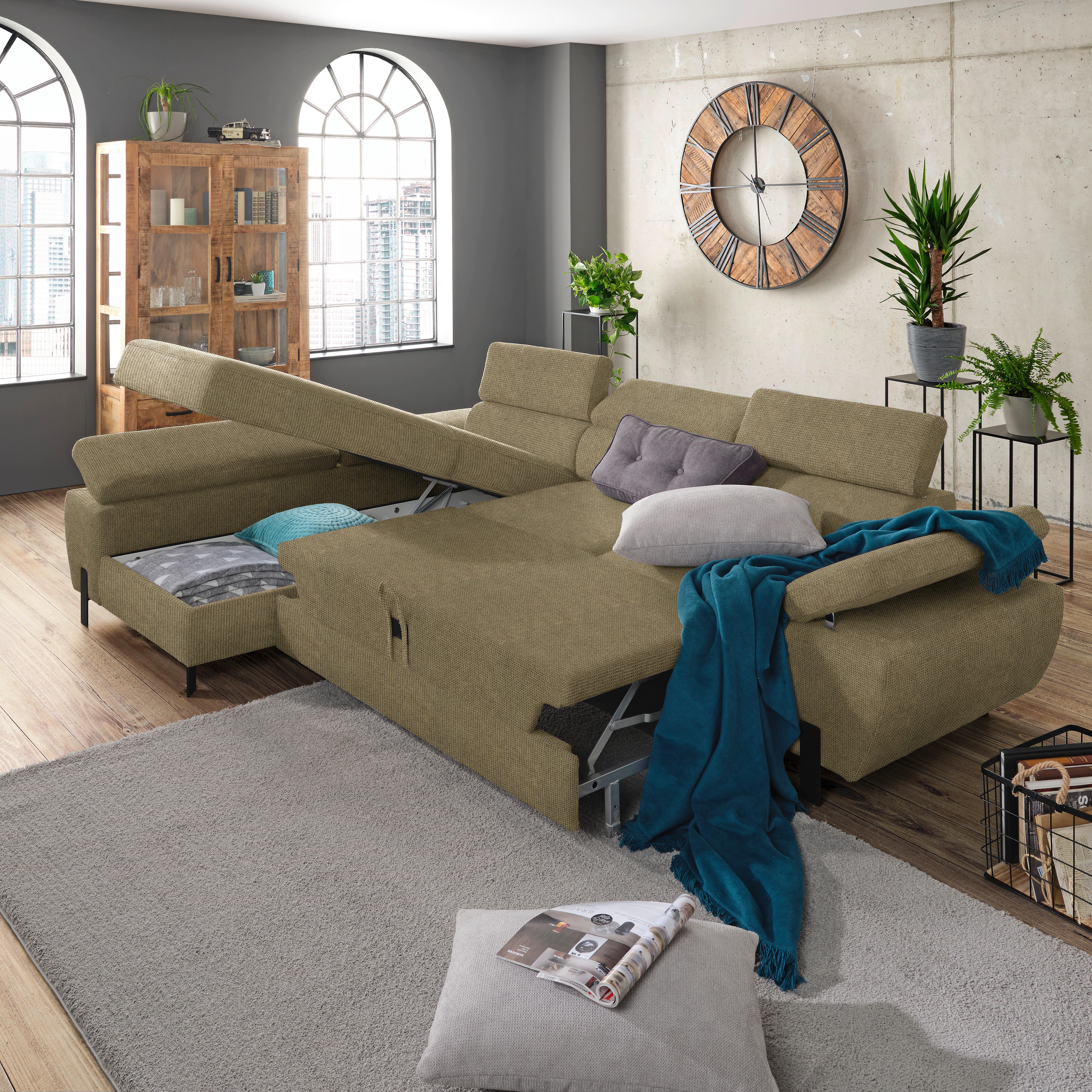 Rohová sedačka MILNA, levá, olivově zelená - černá/olivově zelená, Moderní, kov/textil (93/75-90/277cm) - Mömax