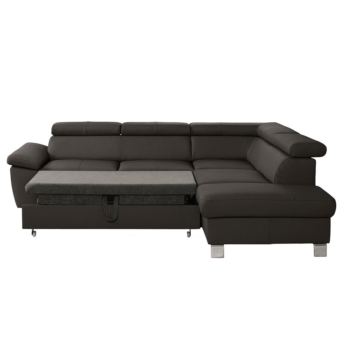 Ecksofa Lugano Teilleder Dunkelbraun 248x208 - Chromfarben/Dunkelbraun, Design, Leder/Textil (248/208cm) - Livetastic