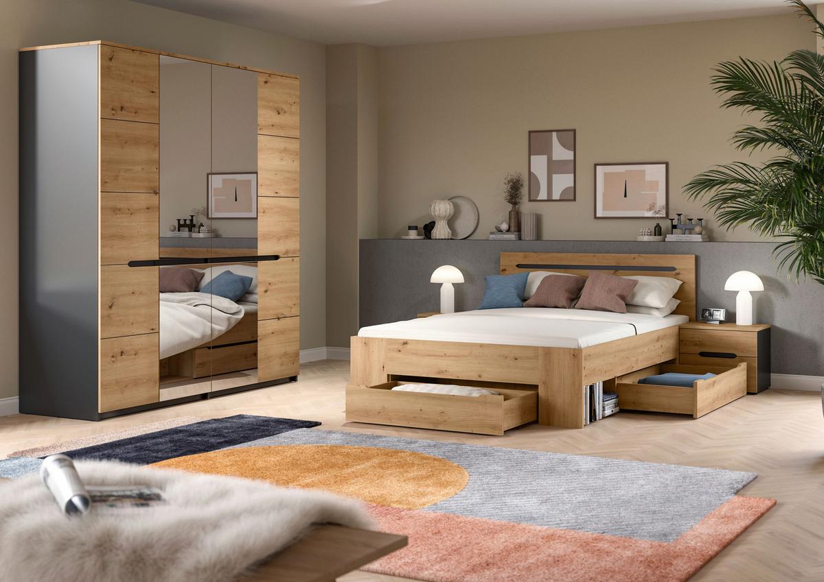 Schlafzimmer Canu Grau /Eiche Artisan Dekor 4-tlg - Eiche Artisan/Grau, MODERN, Holzwerkstoff - MID.YOU