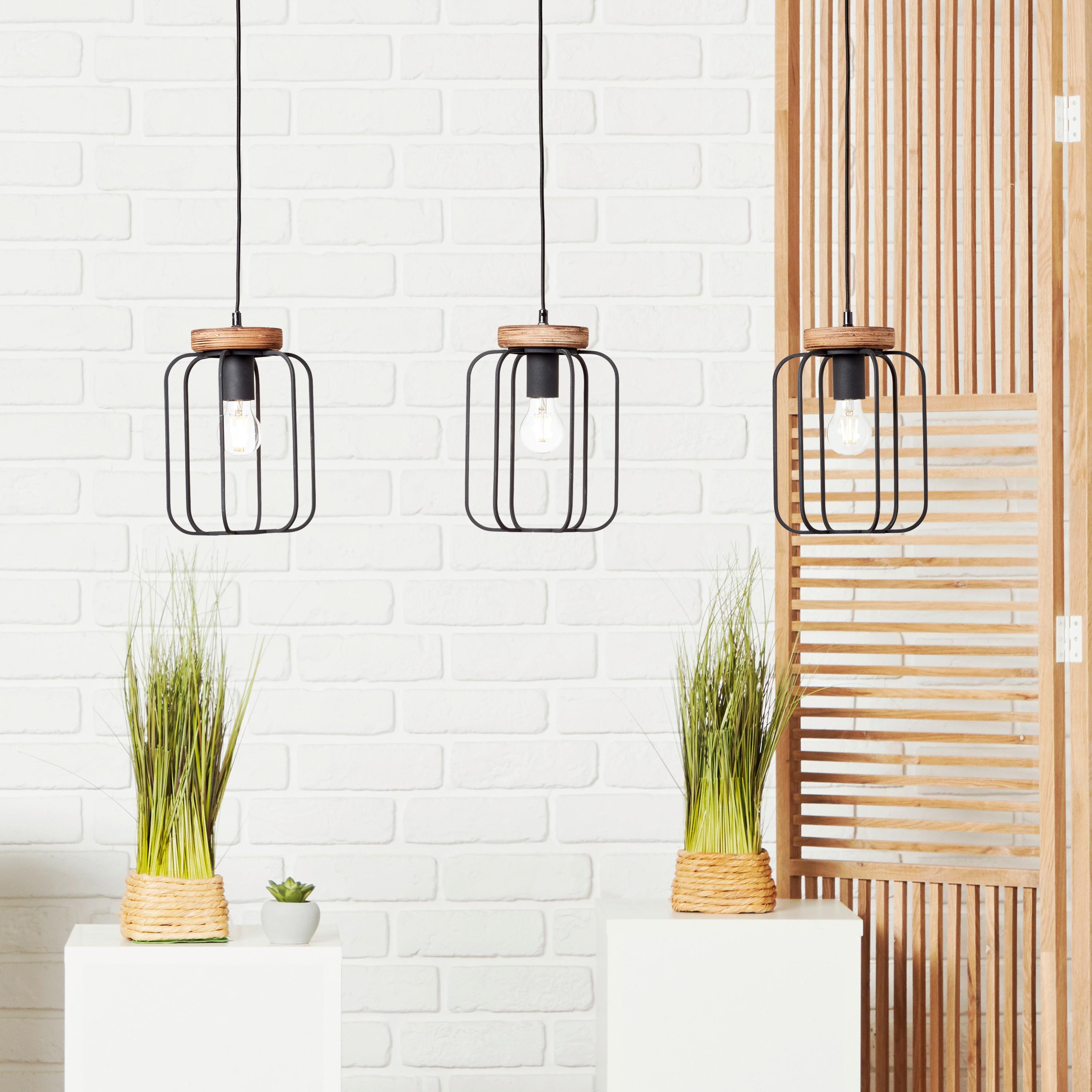 Hängeleuchte Tosh H: 130 Cm 3-Flammig, Käfigschirme - Schwarz/Braun, LIFESTYLE, Holz/Metall (100/20/130cm) - Brilliant