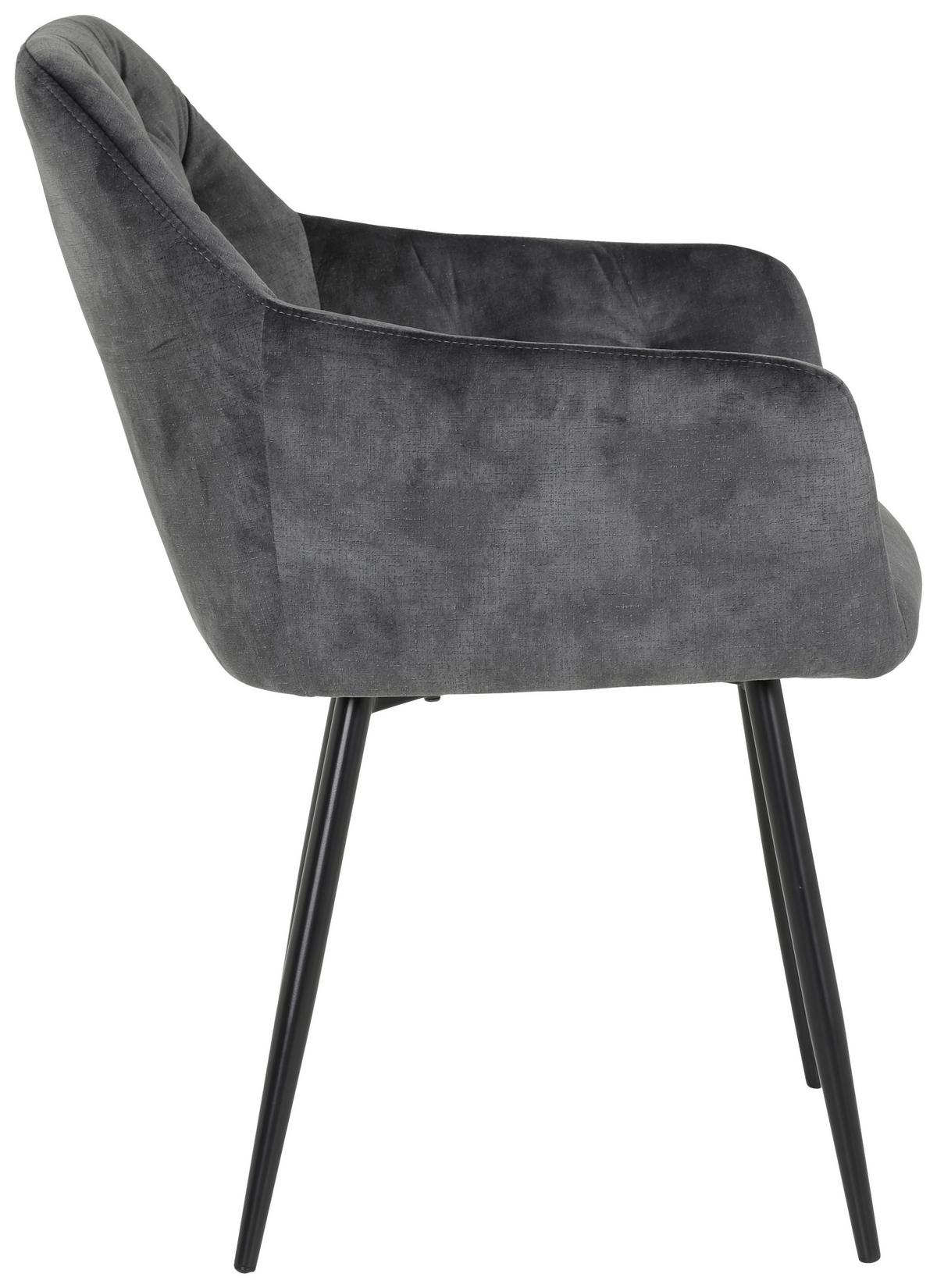 Armlehnstuhl Tina Anthrazit Gepolstert 2er-Set - Anthrazit/Schwarz, MODERN, Textil/Metall (56/81/62cm) - MID.YOU