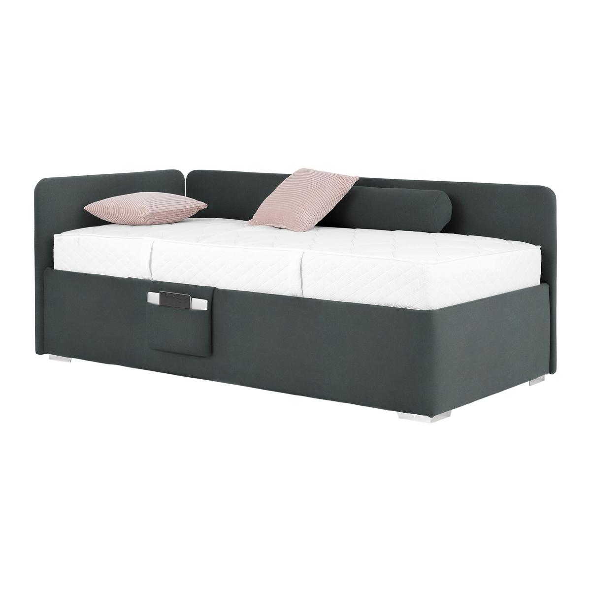 Postel Remi s bočnicemi 90x200, potah grafitový - barvy grafitu/barvy chromu, Konvenční, dřevo/textil (90/200cm)