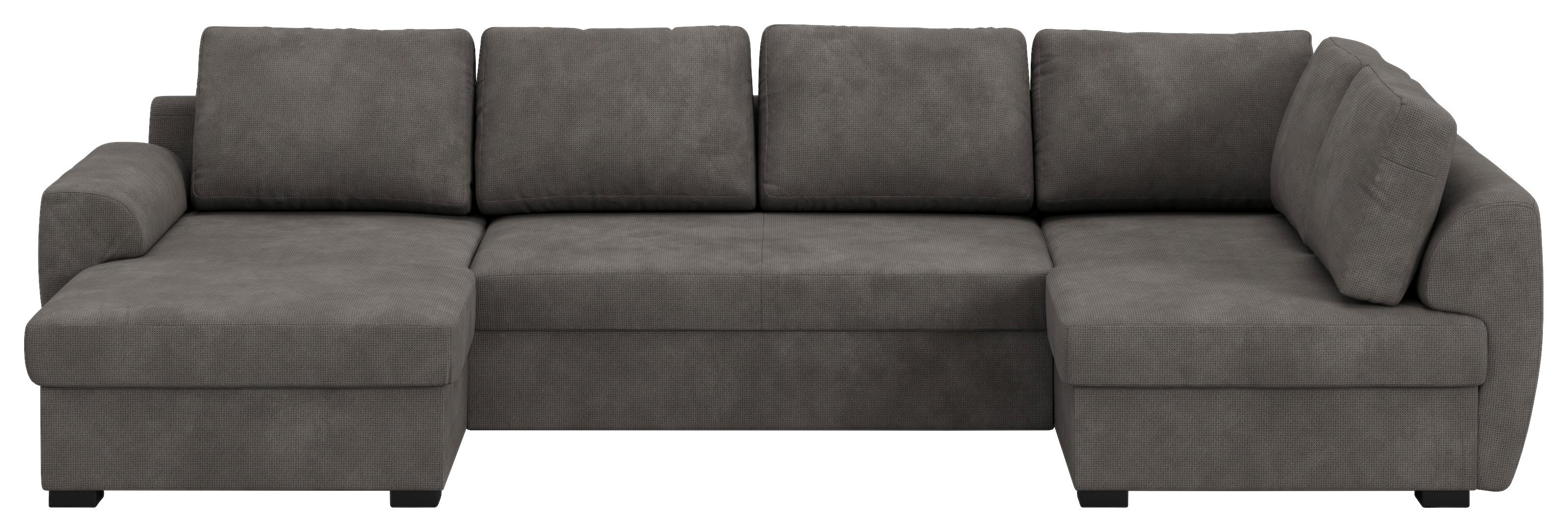 Wohnlandschaft m. Bettfunktion Mirkrofaser grau, B: 327cm - Schwarz/Grau, Trend, Textil (154/327/86cm) - MID.YOU