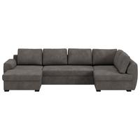 Wohnlandschaft m. Bettfunktion Mirkrofaser grau, B: 327cm - Schwarz/Grau, Trend, Textil (154/327/86cm) - MID.YOU