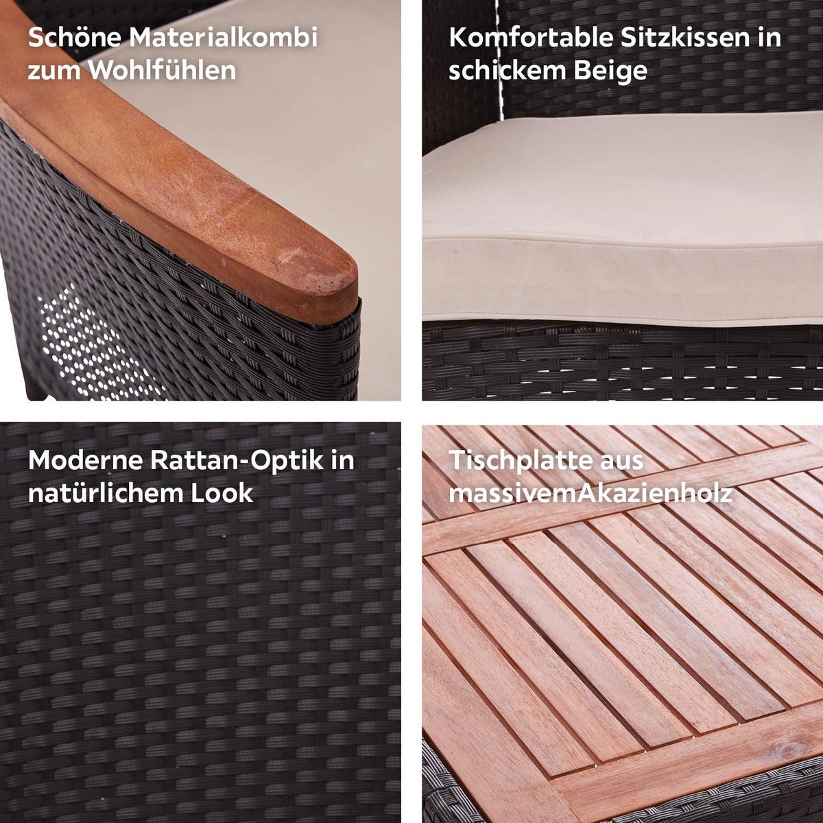 Gartengarnitur 9-Tlg Moa Polyrattan U. Holz mit Kissen - Beige/Schwarz, MODERN, Holz/Kunststoff - James Wood