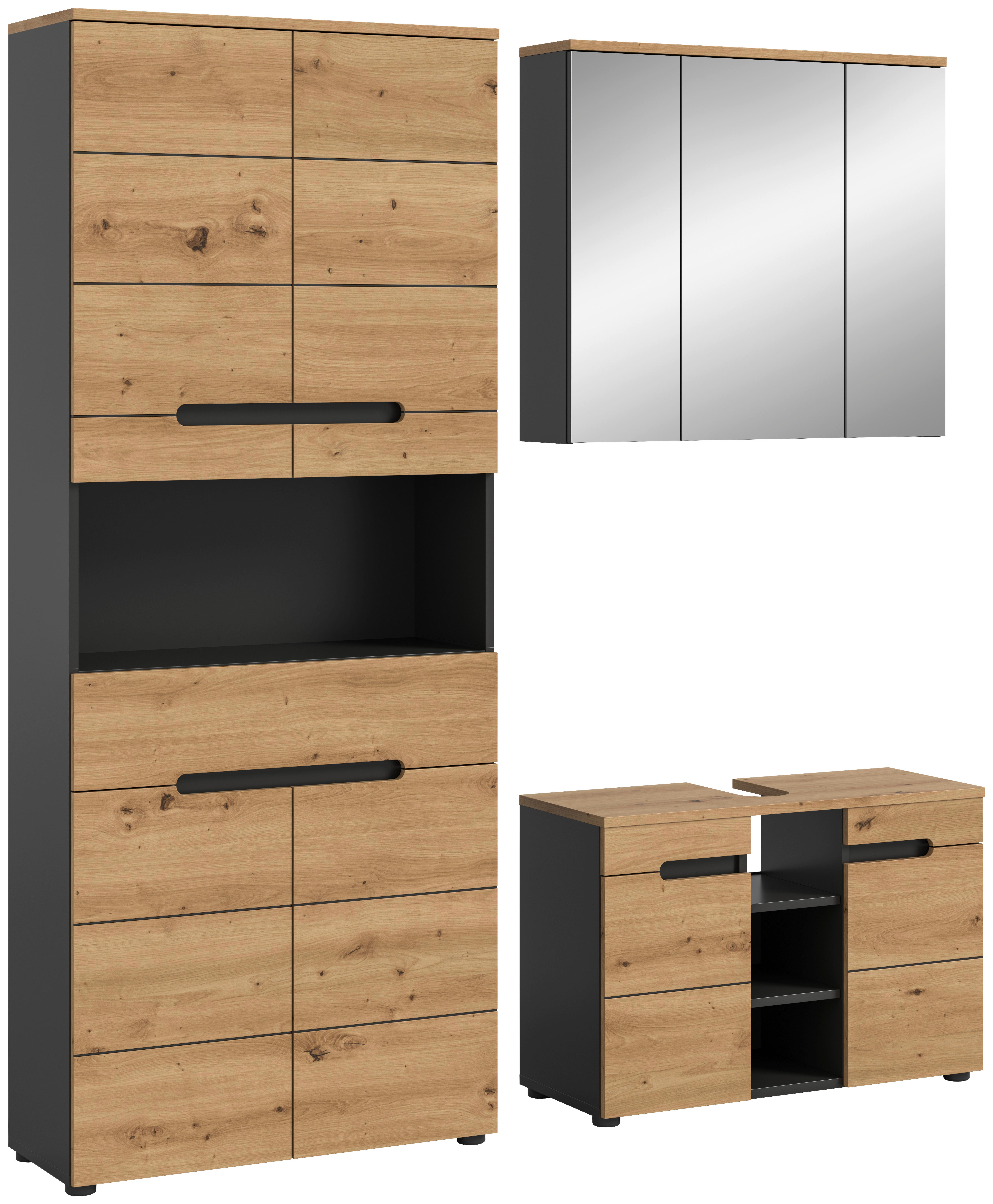 Badezimmer Canu Eiche Artisan Dekor B: 156 Cm - Schwarz/Eiche Artisan, MODERN, Glas/Holzwerkstoff (156cm) - MID.YOU