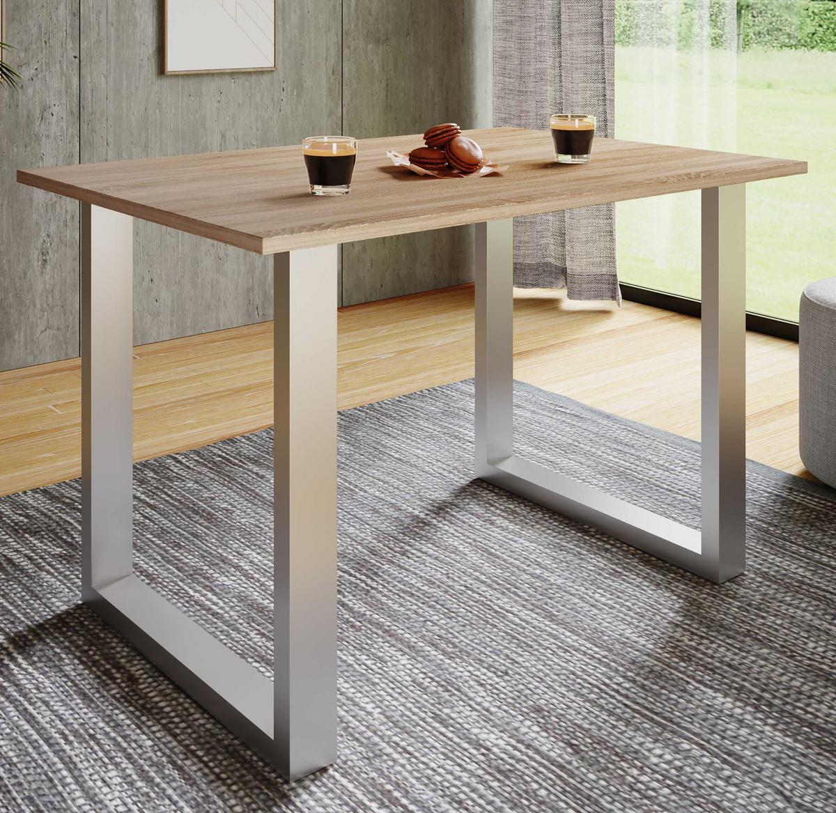 Esstisch Xona 140x80 cm Silberfarben/Eiche Dekor - Silberfarben/Sonoma Eiche, Basics, Holzwerkstoff (140/80/76cm) - MID.YOU