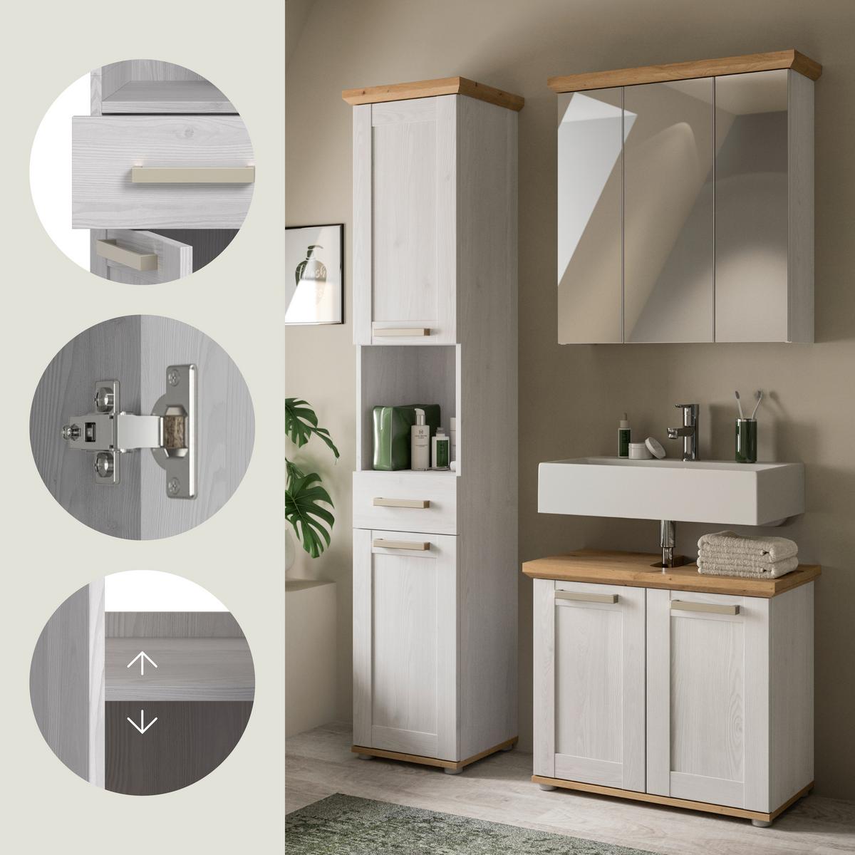 Badezimmer Verona Lärchefarben/Eiche D. B: 108cm - Silberfarben/Lärchefarben, Trend, Glas/Holzwerkstoff (108cm) - MID.YOU
