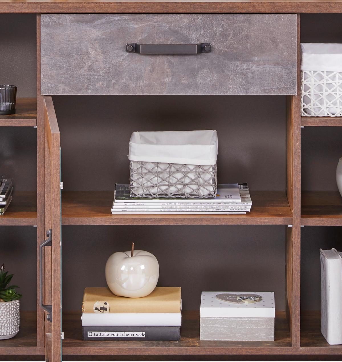 Sideboard Mit Glaselement B: 162 Cm Ontario, Old Style - Dunkelgrau/Eichefarben, Trend, Glas/Holzwerkstoff (162/86/41,5cm) - Ondega