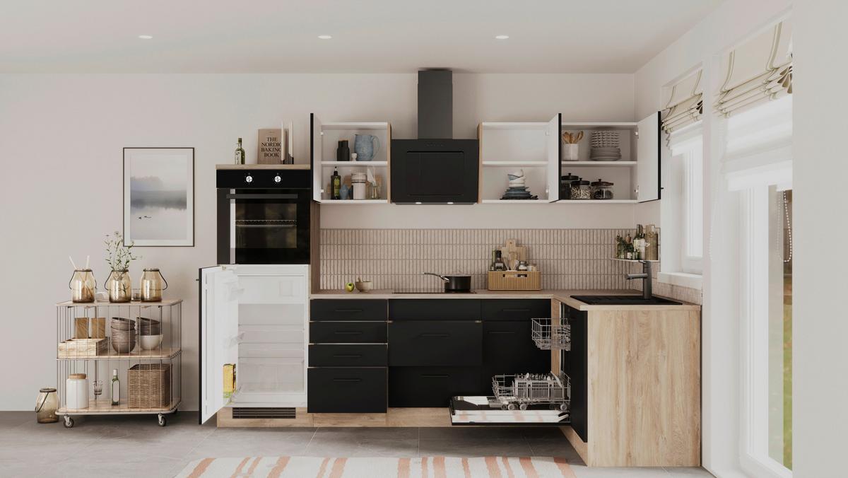 Eckküche Capri Eiche/Schwarz S: 280x170 cm - Eichefarben/Schwarz, Basics, Holzwerkstoff (280cm) - FlexWell