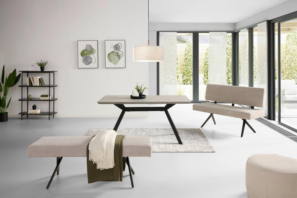 Sitzbank Chios Mit Lehne Cord Beige, B: 140 Cm - Beige/Schwarz, KONVENTIONELL, Textil/Metall (140/90/62cm) - MID.YOU