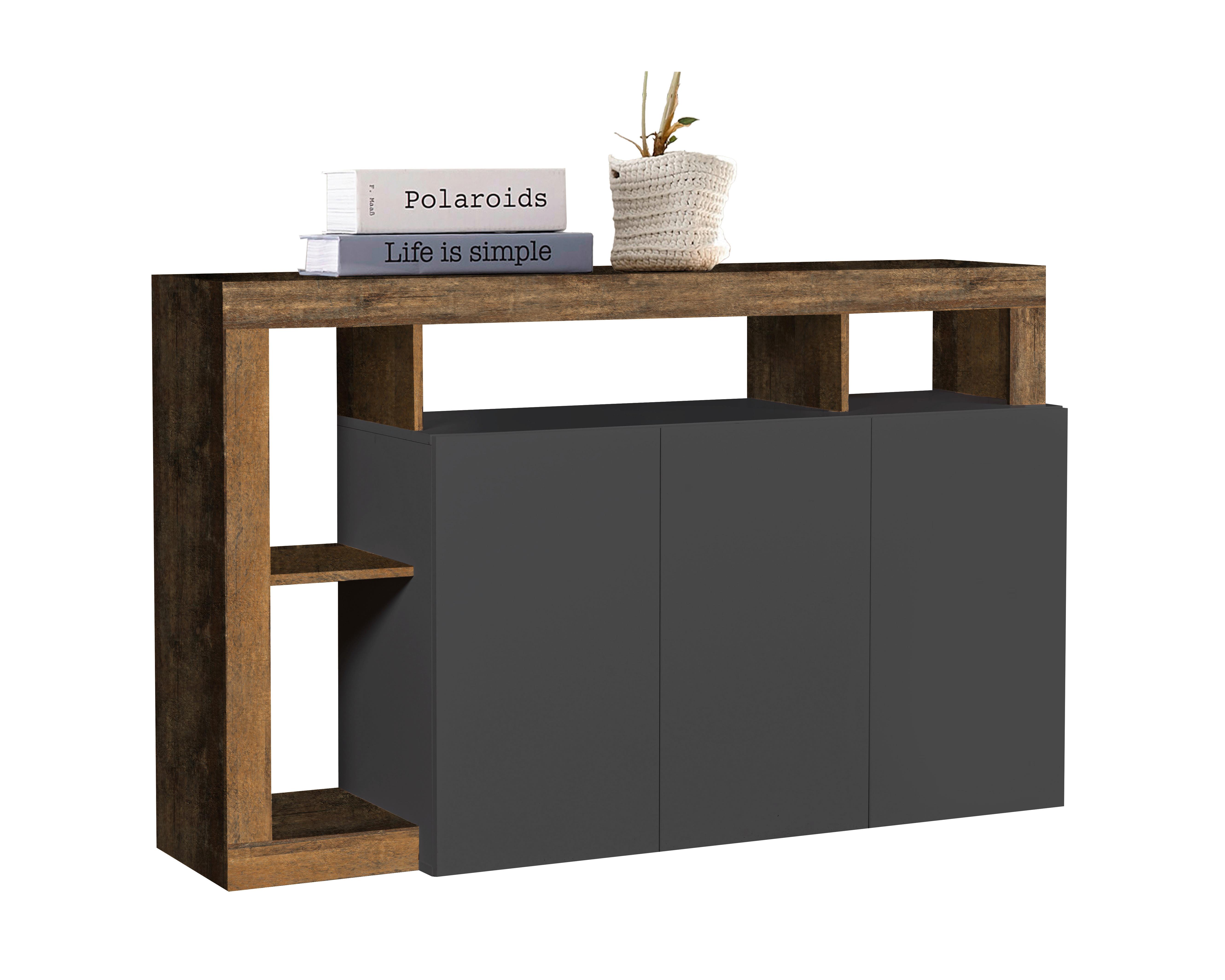 KOMODA DALLAS 3 - antracitová, Konventionell, kompozitné drevo (146/93/42cm)