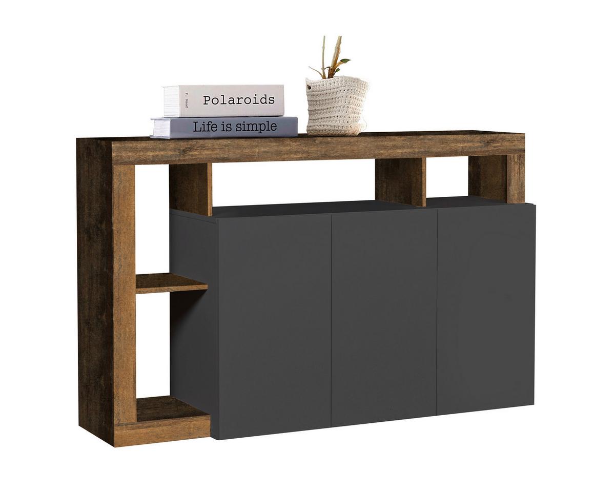 Komód Dallas 3 146/93 Cm - antracit, Konventionell, faalapú anyag (146/93/42cm)