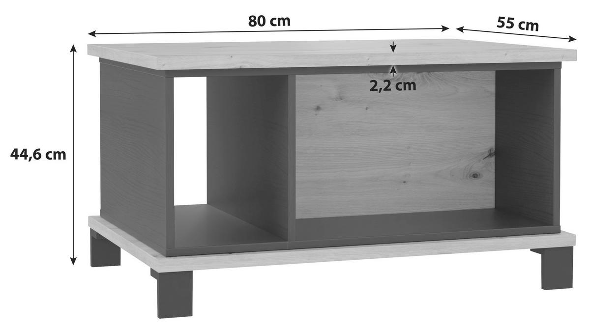 Couchtisch mit Ablage Trondheim, Eichefarben/Schwarz - Eichefarben/Schwarz, MODERN, Holzwerkstoff/Kunststoff (80/55/44,6cm) - MID.YOU