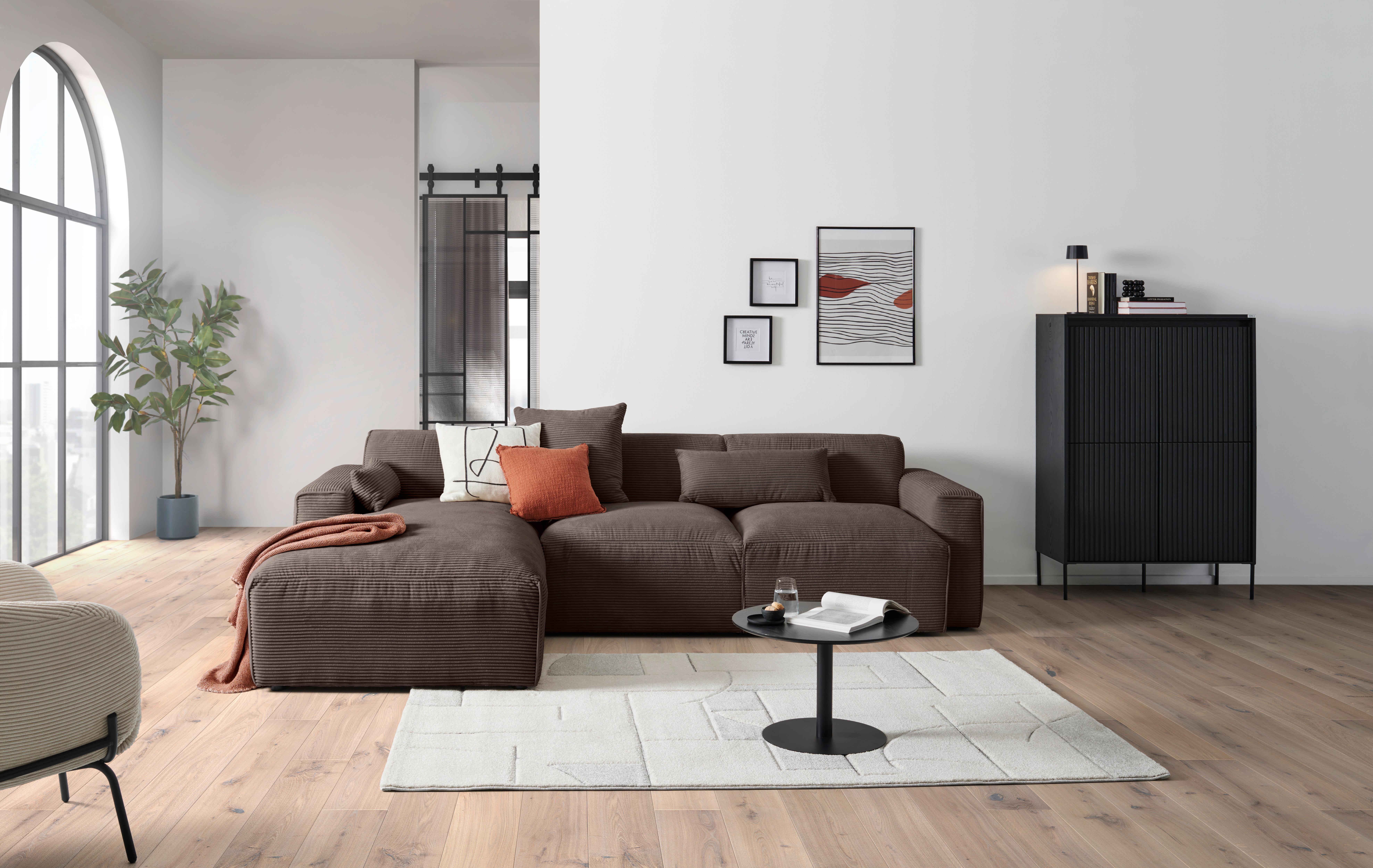 Ecksofa Pearl - Schwarz/Mokka, Design, Textil (196/303cm) - Livetastic