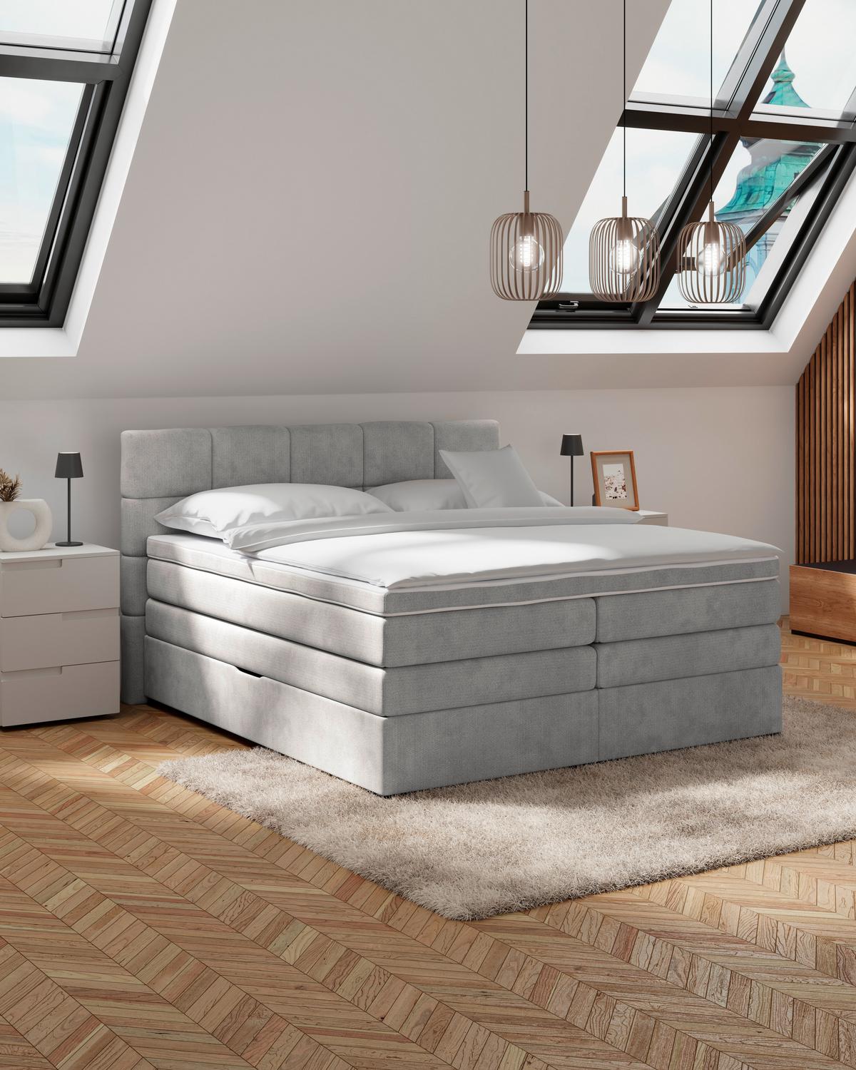 Boxspringbett April New Grau, LF: 200x200cm - Schwarz/Grau, KONVENTIONELL, Textil (200/200cm) - Sembella