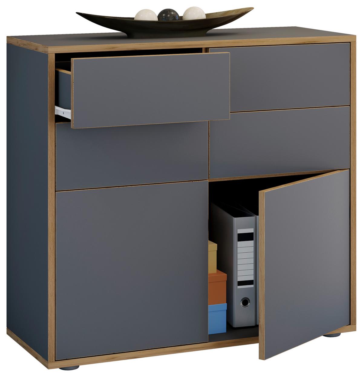 Kommode Salia Anthrazit/Eiche Dekor B:100cm - Honigeiche/Anthrazit, Design, Holzwerkstoff (100/74/33cm) - MID.YOU