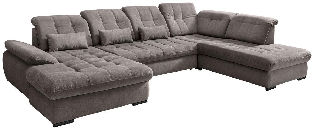 Wohnlandschaft mit Bettkasten Rigatti Graubraun B: 387 cm - Graubraun/Schwarz, MODERN, Textil (184/387/252cm) - Livetastic