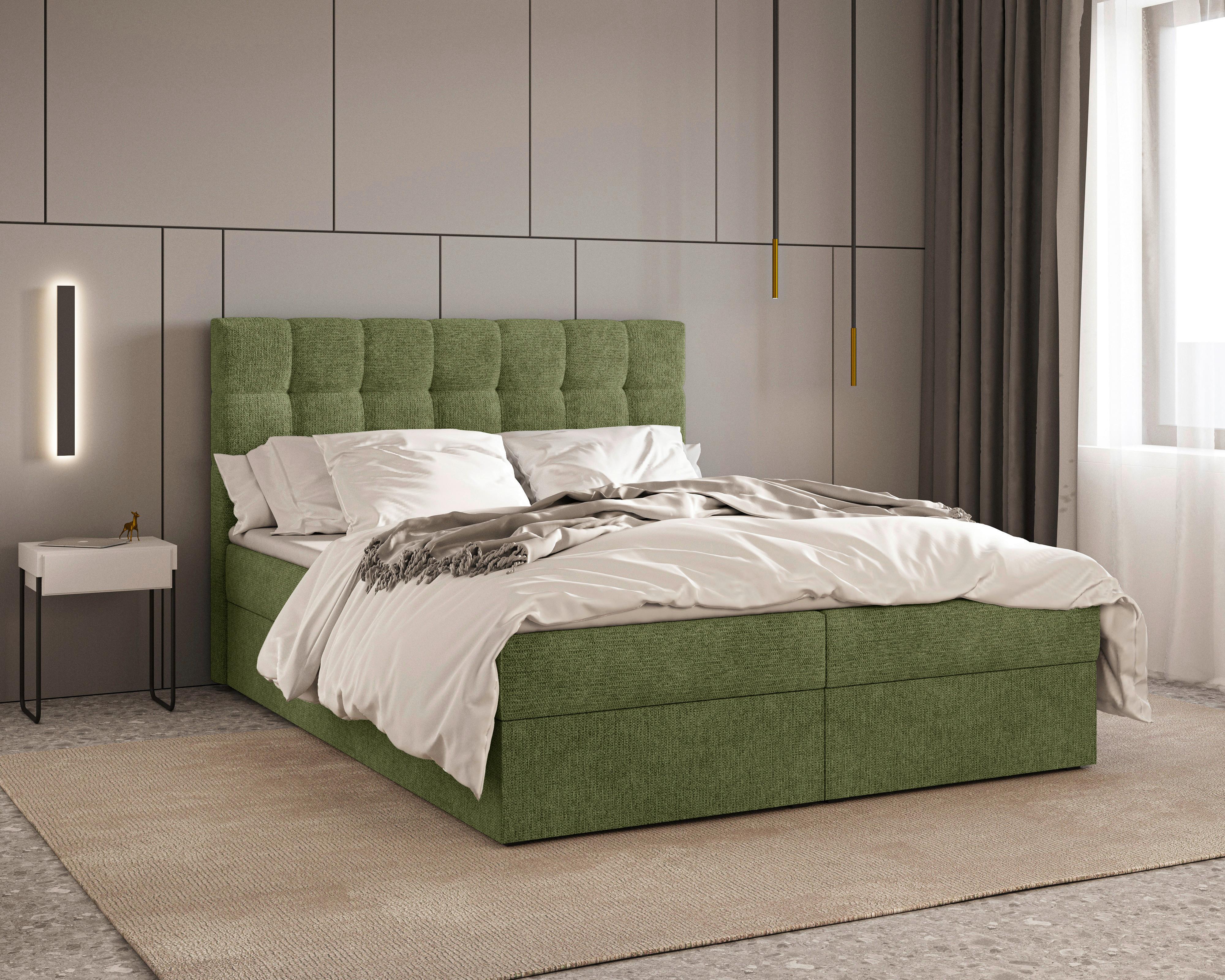 Boxbett Oslo mit Topper 140x200 - Dunkelgrün/Schwarz, MODERN, Holz/Kunststoff (140/200cm) - Livetastic