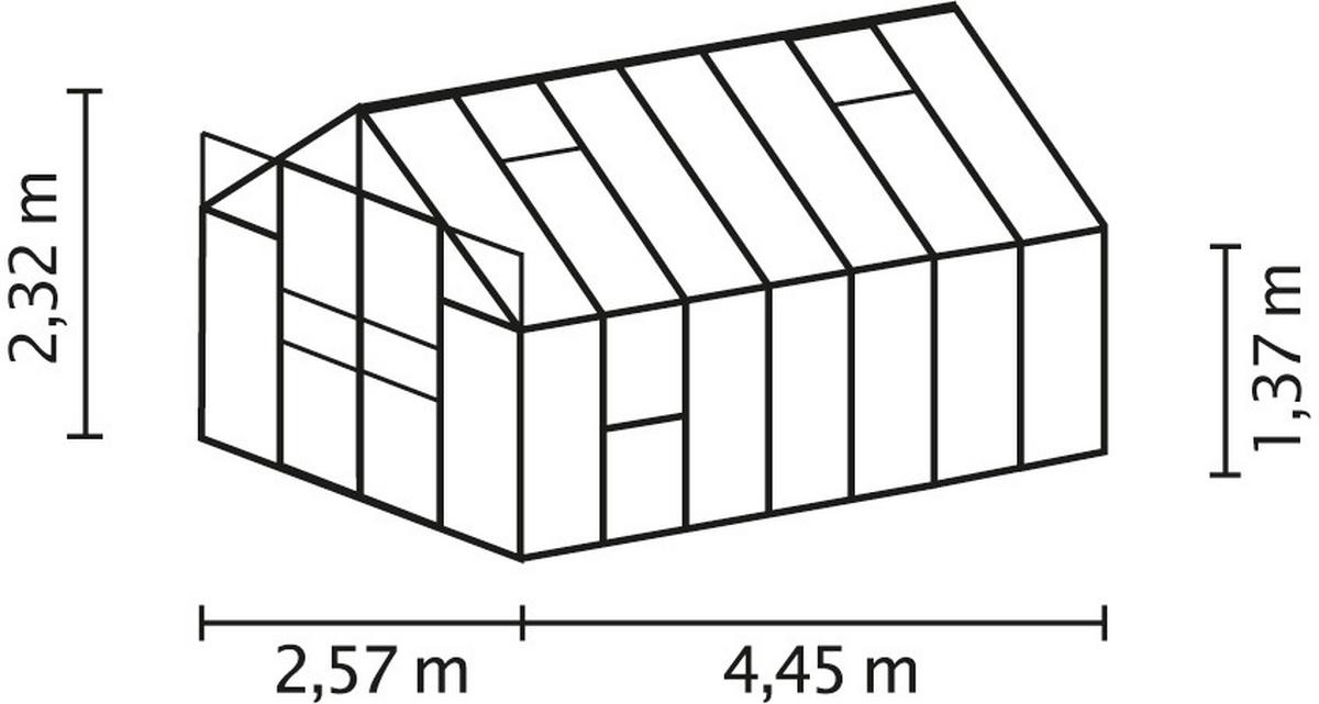 Gewächshausbausatz Meridian 2 11500 11,5 M2 Glas/metall - Alufarben, Basics, Glas/Metall (257/231,8/445cm)