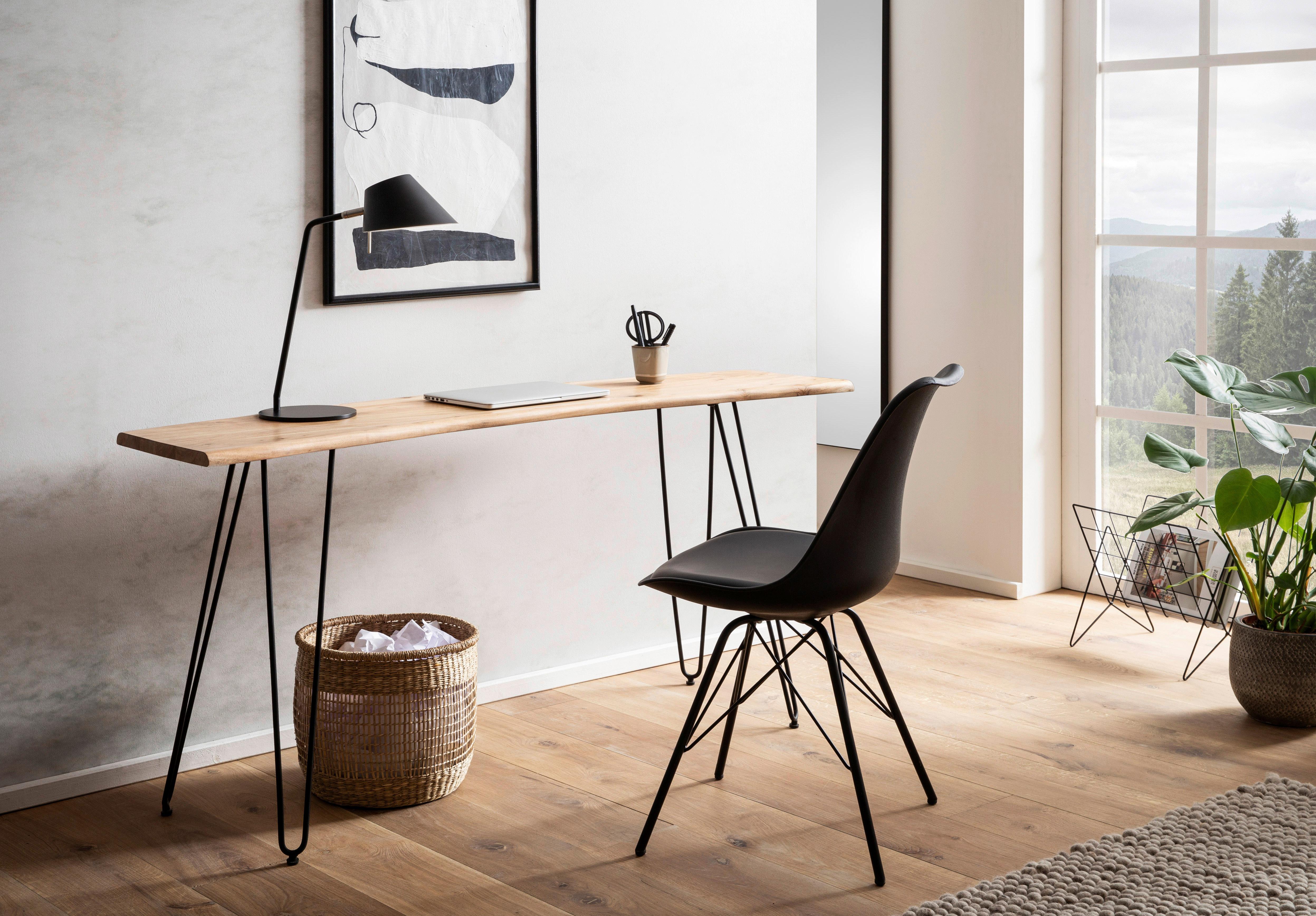 Schreibtisch Akaziefarben L: 150 cm - Schwarz/Akaziefarben, Design, Holz/Metall (150/36/75cm) - MID.YOU
