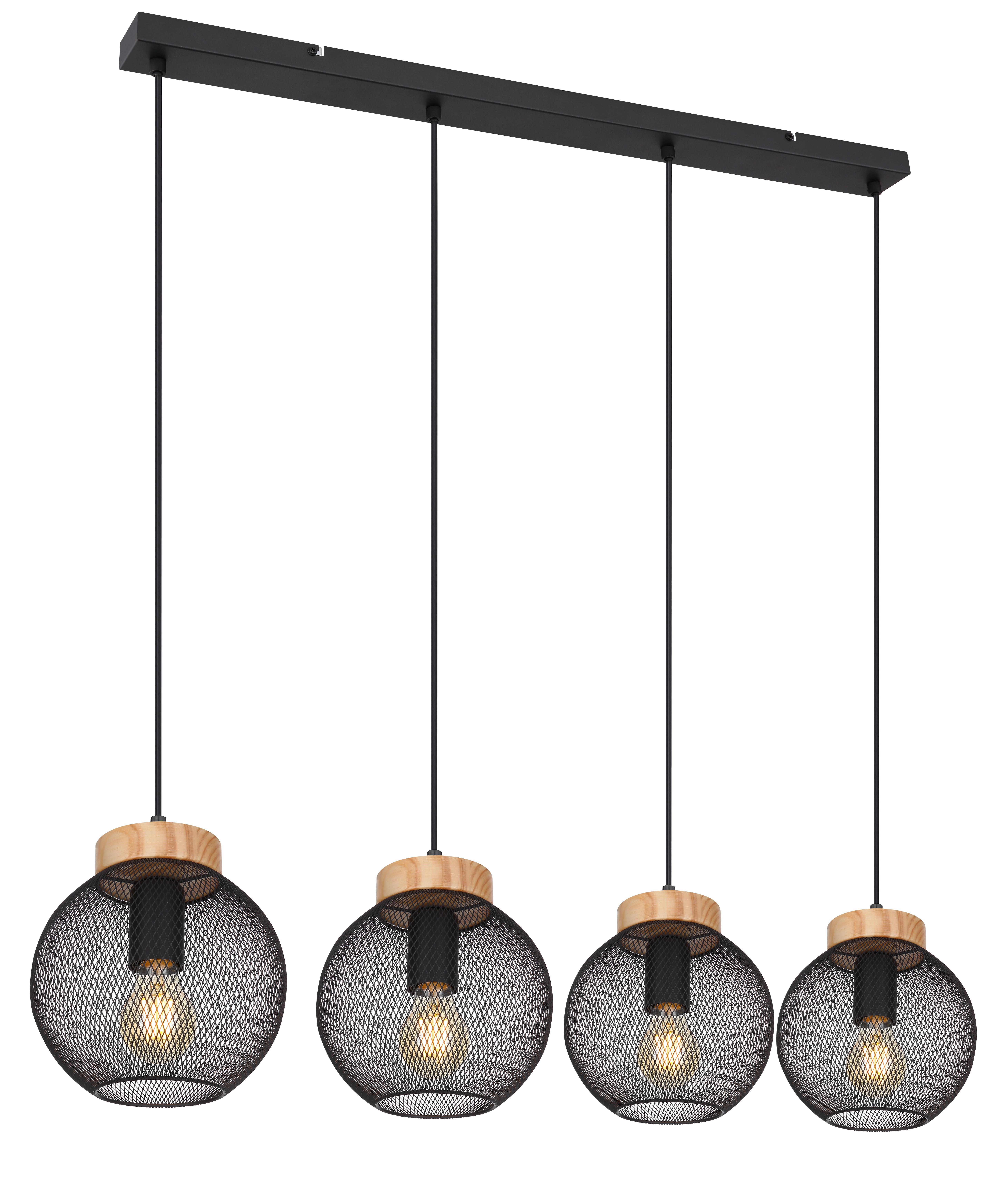 Hängeleuchte H: 120 Cm 4-Flammig, Braun/schwarz - Schwarz/Braun, Basics, Holz/Metall (95/20/120cm) - Globo