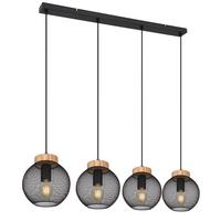 Hängeleuchte H: 120 Cm 4-Flammig, Braun/schwarz - Schwarz/Braun, Basics, Holz/Metall (95/20/120cm) - Globo