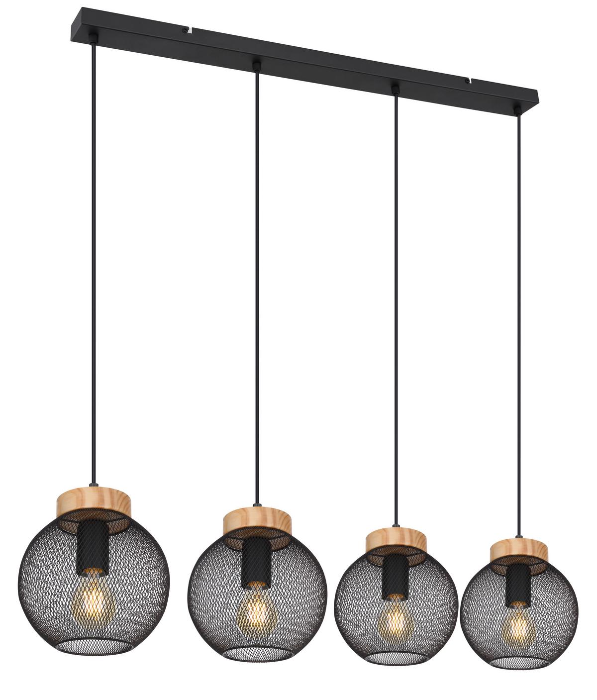 Hängeleuchte H: 120 Cm 4-Flammig, Braun/schwarz - Schwarz/Braun, Basics, Holz/Metall (95/20/120cm) - Globo