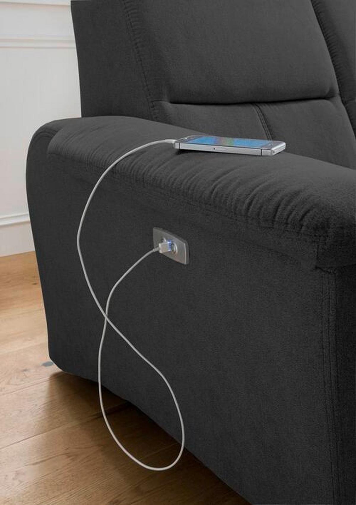 Ecksofa mit Relaxfunktion + USB Anschluss Parole, Mikrof. - Chromfarben/Schwarz, MODERN, Textil (231/165cm) - Livetastic