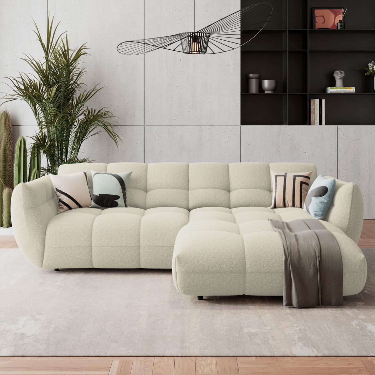 Ecksofa Panda Chenille elfenbein, 280x178cm - Elfenbein/Schwarz, Trend, Textil (280/178cm)