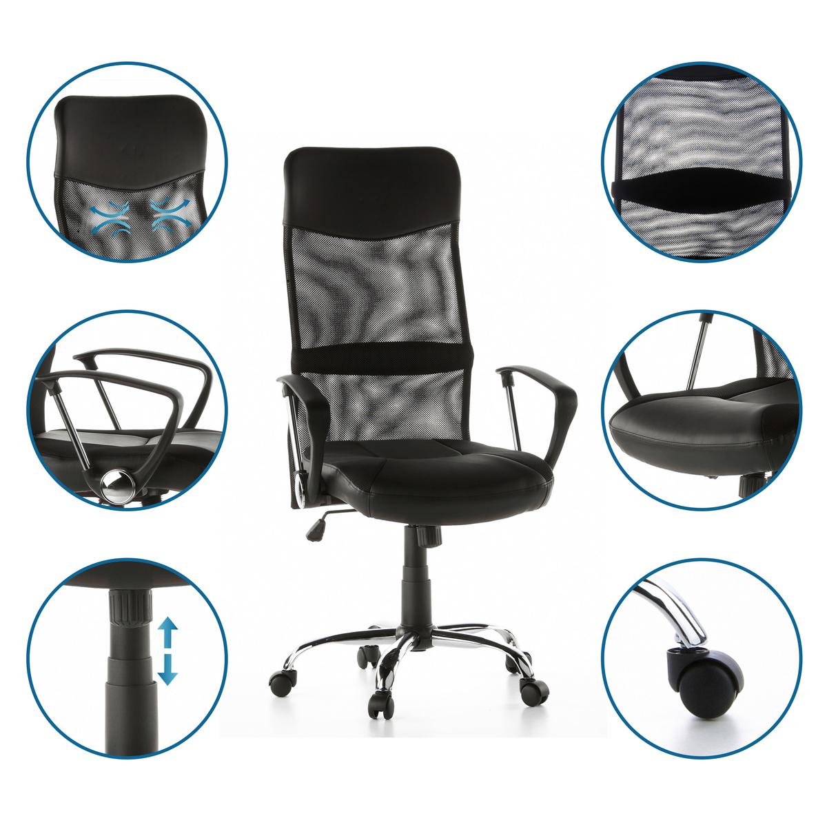 Bürostuhl Stryka Netz Schwarz mit Armlehnen Bis 100 Kg - Silberfarben/Schwarz, Basics, Kunststoff/Textil (60/122/52cm) - MID.YOU