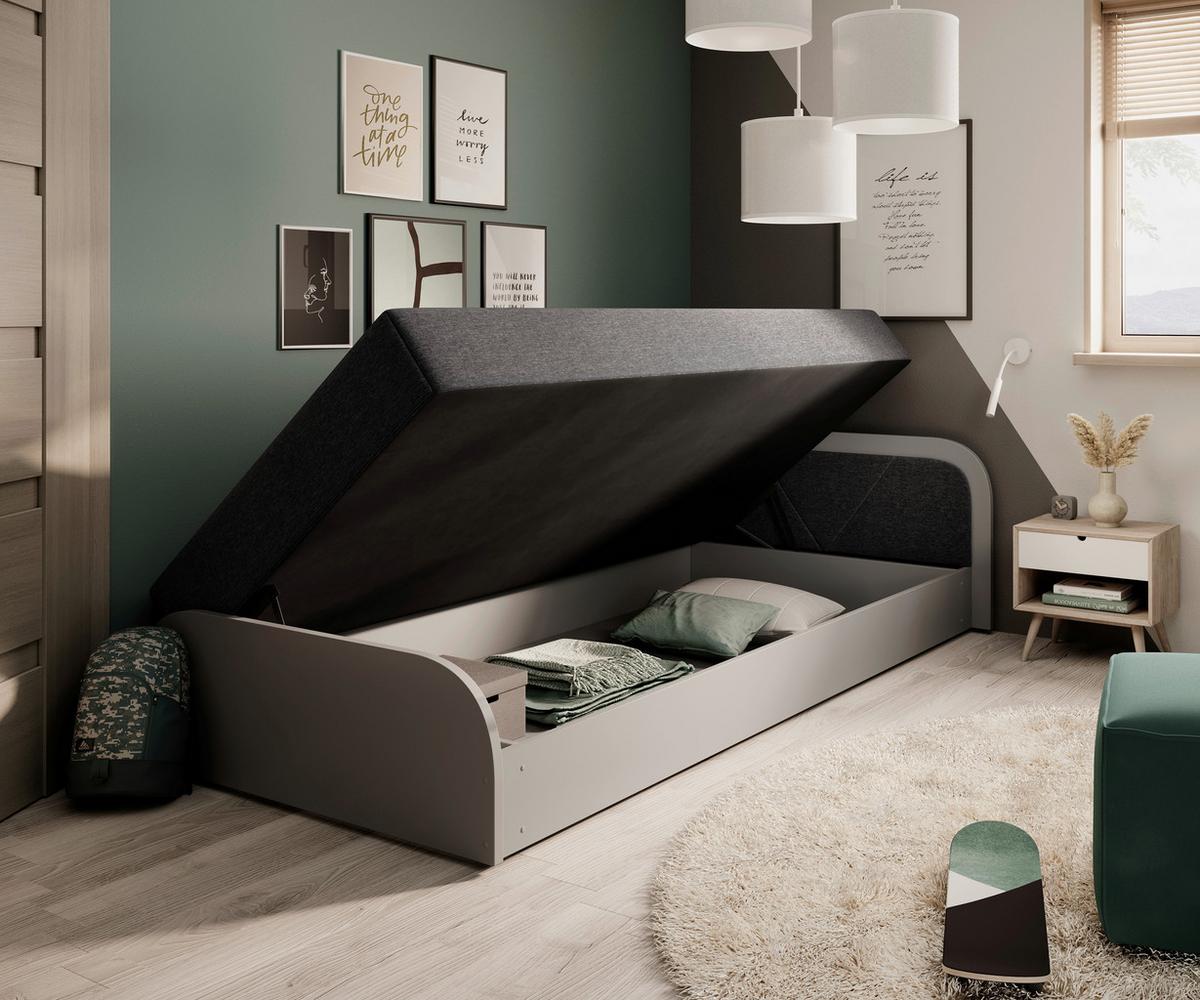 Bett Parys Right Grau Lf: 80x190 Cm - Hellgrau/Schwarz, MODERN, Holz/Textil (80/190cm) - MID.YOU