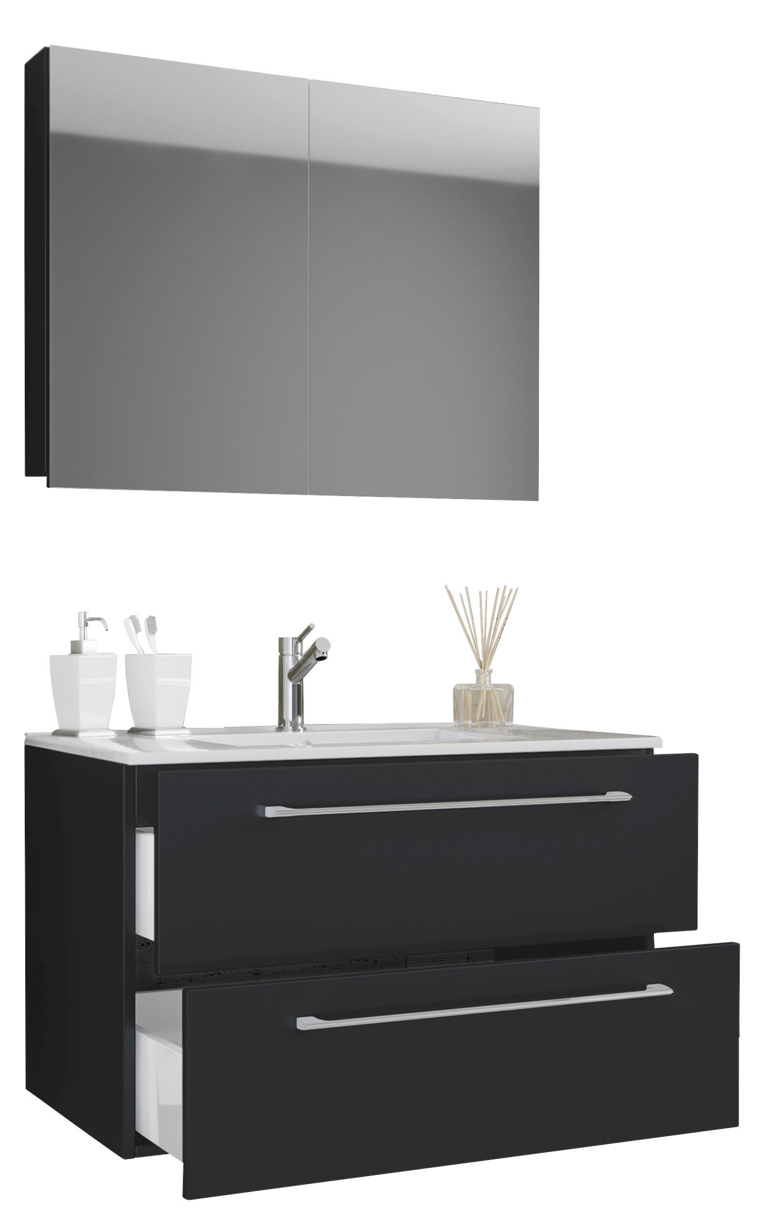 Badezimmer Badinos 3-Teilig 60 cm Schwarz - Schwarz/Weiß, MODERN, Keramik/Holzwerkstoff (60cm) - MID.YOU