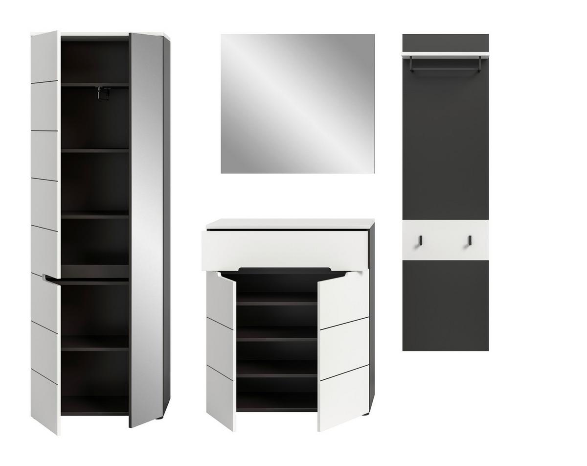Garderobe Canu 4-teilig Weiß/basalt Grau B: 220 Cm - Weiß, Design, Holzwerkstoff (220/190/37cm) - Livetastic