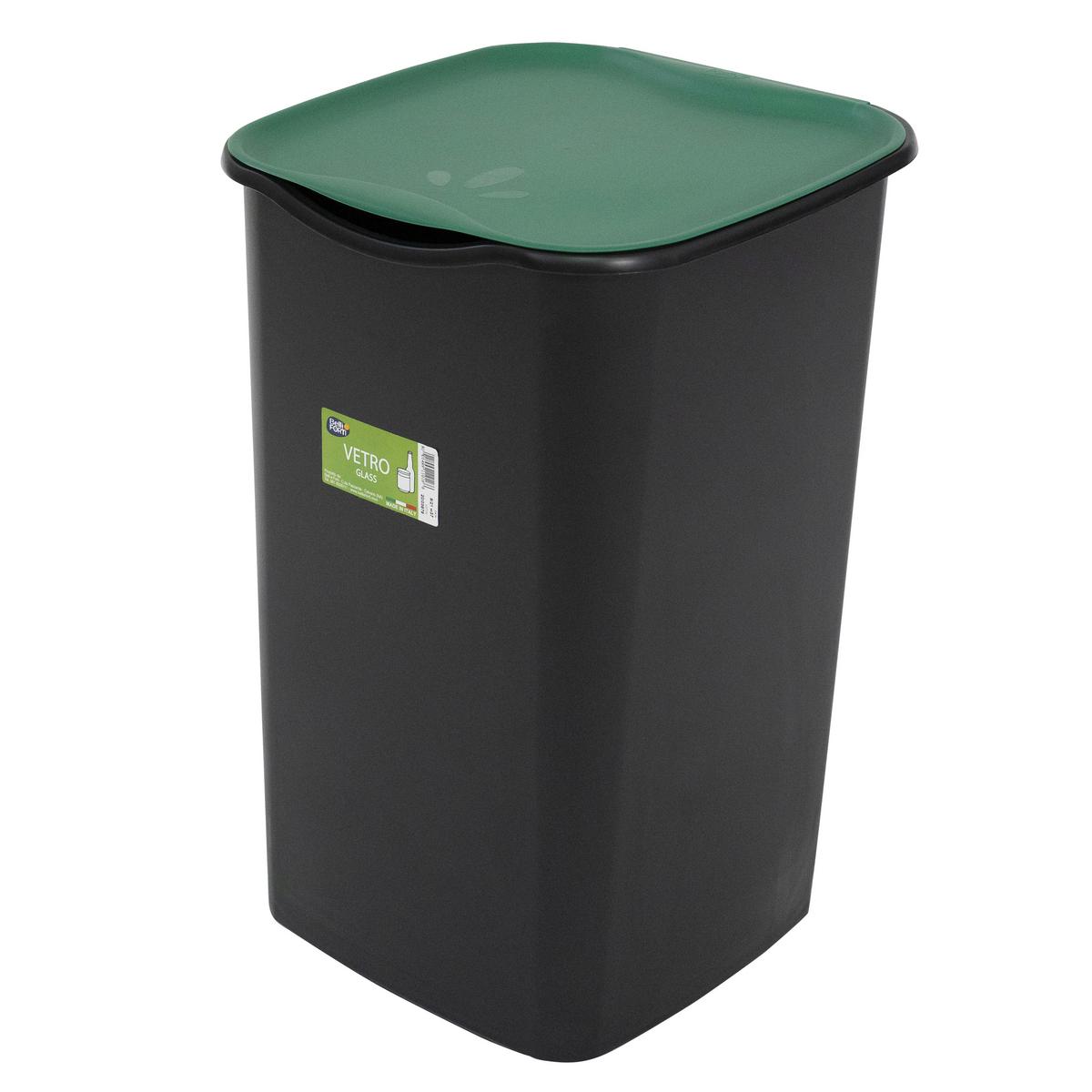 Mülleimer Elvara mit Deckel 50 L Kunststoff Schwarz/Grün - Schwarz/Grün, Basics, Kunststoff (37,5/36/53,5cm)