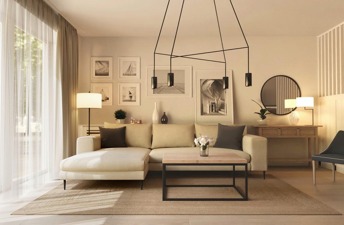 Ecksofa Aurora Ii - Beige/Schwarz, MODERN, Textil (170/325cm) - Trendmanufaktur