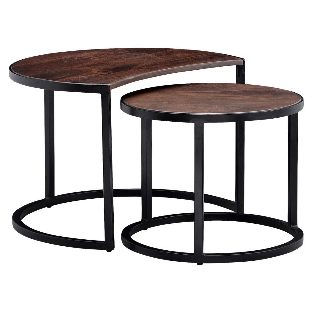 Couchtisch Rund Mangoholz Massiv 2--teilig. Wohnling Braun