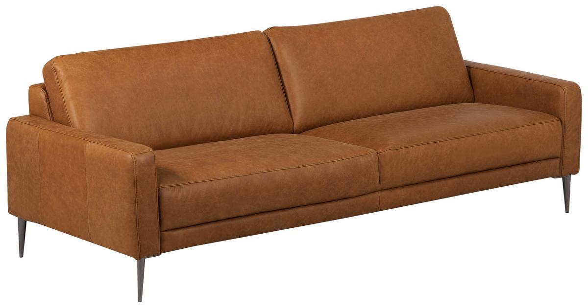 3,5-Sitzer Spring, Cognac B: 207 cm - Cognac/Schwarzchrom, Design, Leder (207/85/92cm) - Livetastic